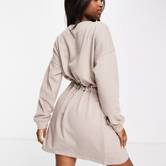 MISSGUIDED Pocket Detail Tie Waist Sweater Mini Dress Cream Tan Size 4 - Picture 4 of 12